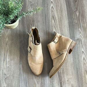 MICHAEL KORS NATURAL ADAMS MONK STRAP BOOTIES IN TAN SUEDE WITH BUCKLES SIZE 9.5